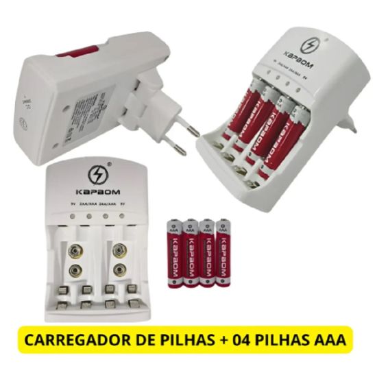 CARREGADOR PILHA AA/AAA/9V COM 4 PILHAS AAA KA-1369