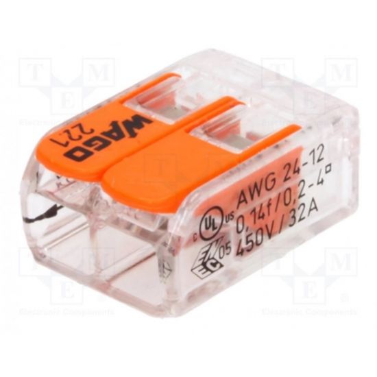 CONECTOR WAGO 221-412 EMENDA FIOS ELETRICOS 2 POLOS  0,14 - 4,00MM  AWG 24 - 12