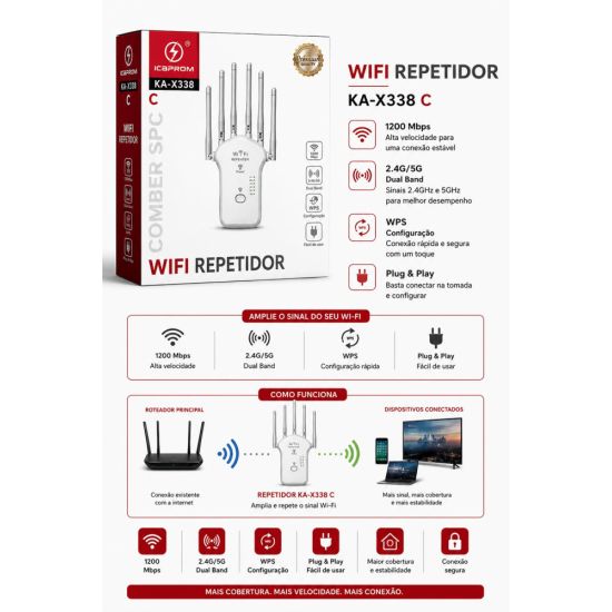 REPETIDOR SINAL WIFI 6 ANTENAS ROTEADOR WI-FI KA-X338