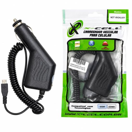 CARREGADOR CELULAR VEICULAR MICRO USB V8