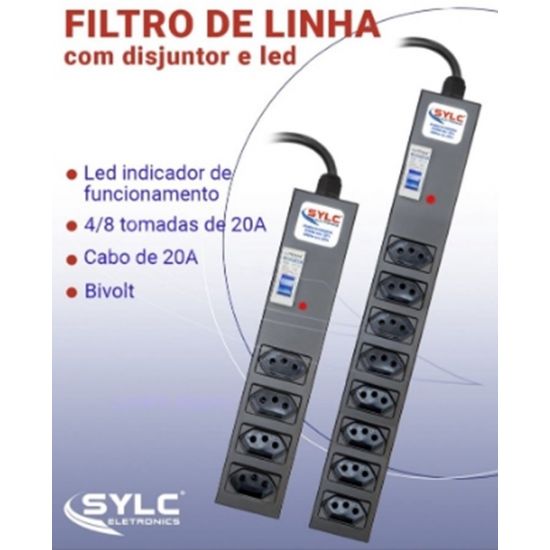 FILTRO DE LINHA 4 TOMADAS 20A COM DISJUNTOR E VOLTIMETRO  SYLC