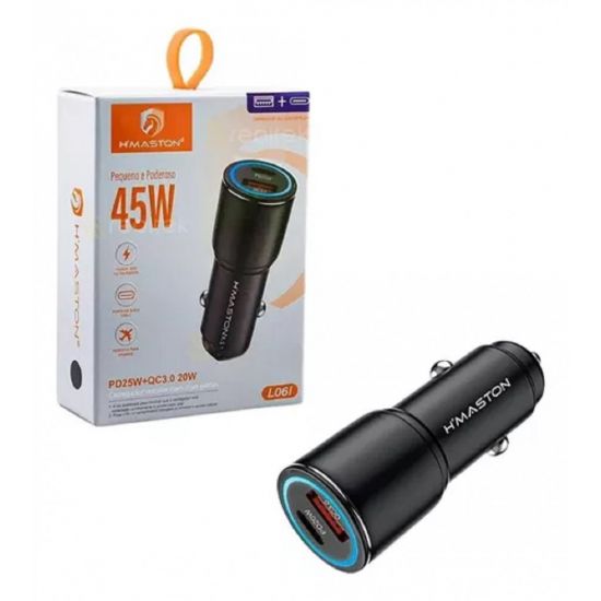 CARREGADOR VEICULAR TURBO 45W TIPO C E USB L07