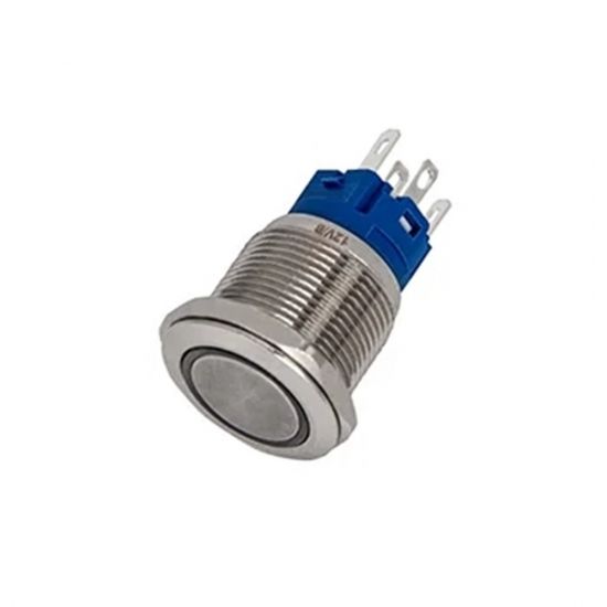 CHAVE ANTI VANDALISMO ON/OF 3A 250V DIAMETRO CORPO 19MM E LED AZUL 12V PRETA