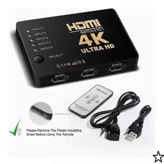 CHAVE SELETORA HDMI 3X1 4K COM CONTROLE SWITCH HDMI HUB HDMI