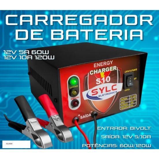 CARREGADOR BATERIA AUTOMOTIVO 12V 10A SYLC