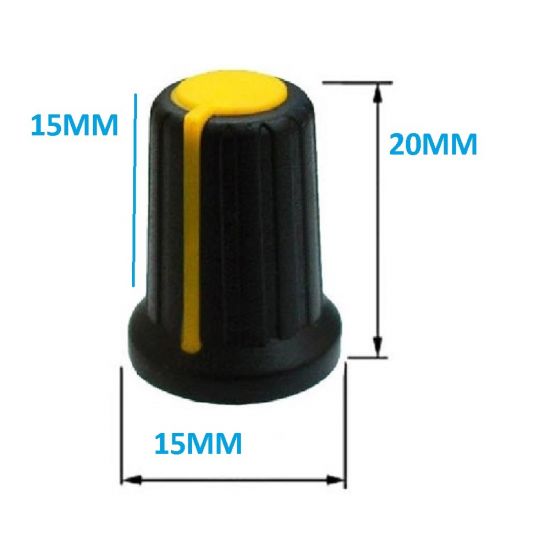 KNOB EIXO 15MM ESTRIADO PRETO COM AMARELO