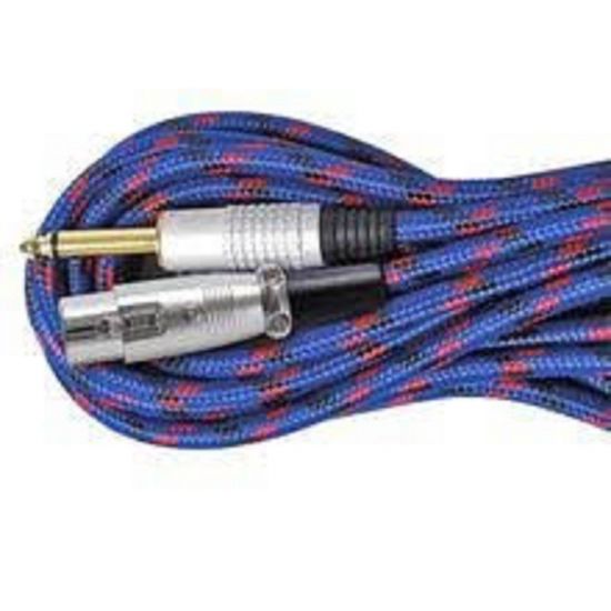 CABO MALHA TEXTIL AZUL P10 + XLR CANNON FEMEA 5MTS