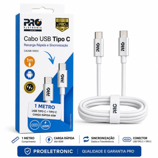 CABO CELULAR TIPO C PROELETRONIC CAUSB-100CC USB TIPO C X USB TIPO C