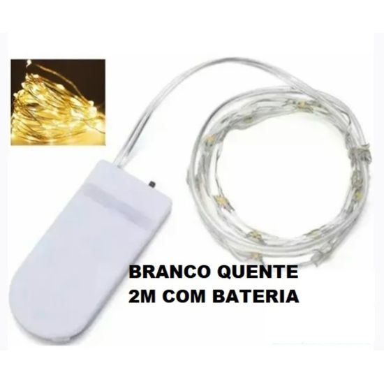 FIO FADA CORDAO LED 2M COM BATERIA BRANCO QUENTE