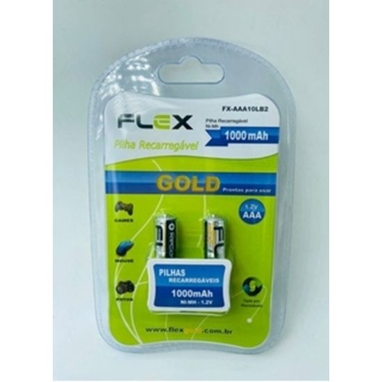 PILHA RECARREGAVEL AAA 1000MAH FLEX COM 2 PÇS
