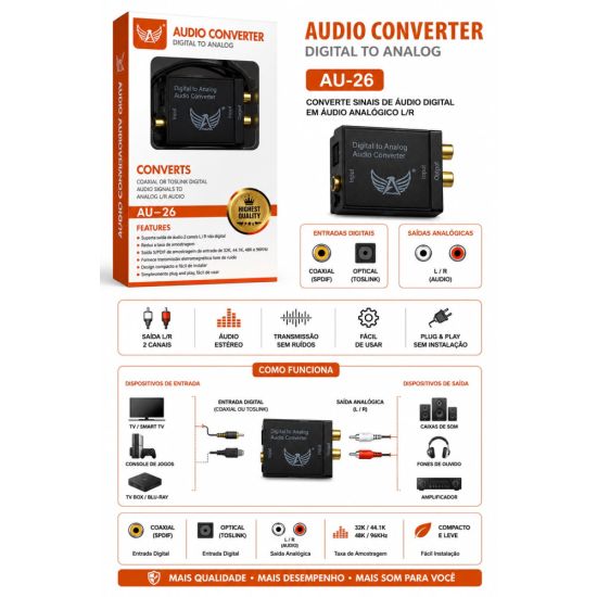 CONVERSOR DE AUDIO DIGITAL PARA ANALOGICO CONVERSOR OPTICO CONVERSOR FIBRA OTICA PARA ANALOGICO