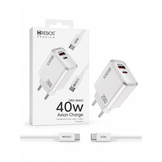 CARREGADOR CELULAR TURBO 40W COM CABO TIPO C NAS DUAS PONTAS CRG-264CC