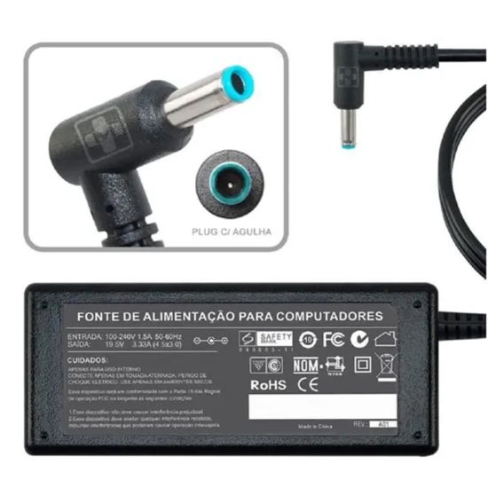 FONTE NOTEBOOK HP 65W 19,5V 3,33A PLUG AGULHA