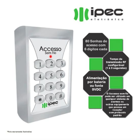 ACESSO SENHA S/FIO 433,92MHZ 4 CANAIS IPEC