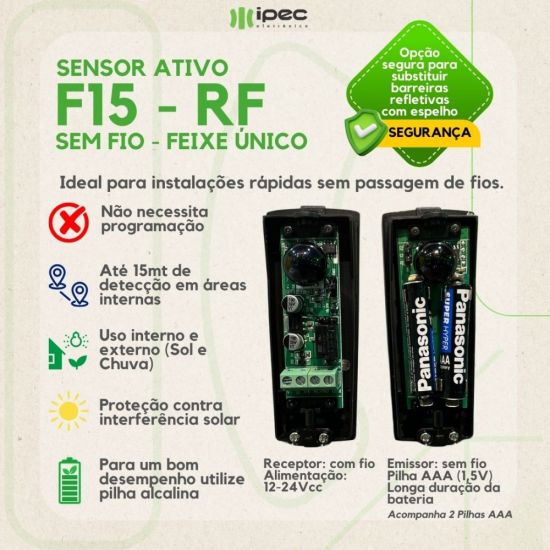 SENSOR ATIVO DE FEIXE SIMPLES F15 SEM FIO IPEC