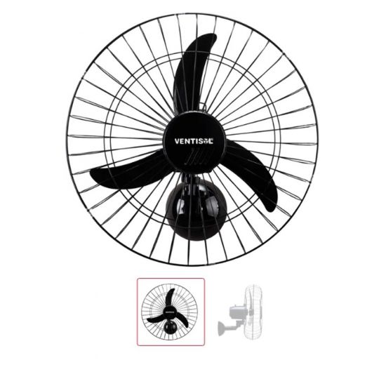 VENTILADOR PAREDE 60CM VENTISOL PRETO BIVOLT OSCILANTE