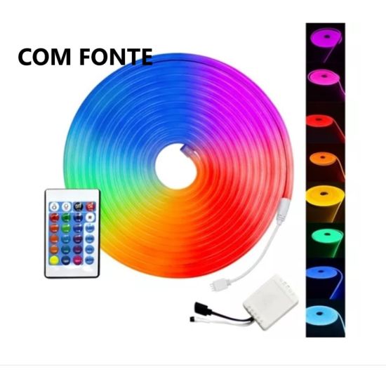 FITA NEON LED LED 5MM 12V FLEXIVEL RGB CONTROLE REMOTO COM FONTE MANGUEIRA LED RGB 6X12 ($$$03)