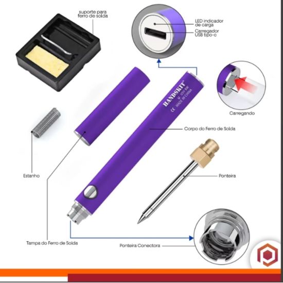 FERRO SOLDA MINI PORTATIL USB COM BATERIA RECARREGAVEL