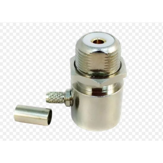 CONECTOR UHF FÊMEA ANGULAR CRIMPAGEM RG58 KF11 KLC kf-11