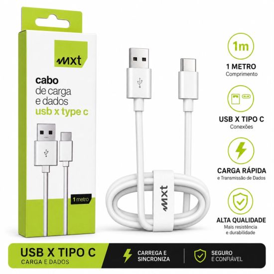 CABO USB TIPO C TURBO 1 METRO BRANCO