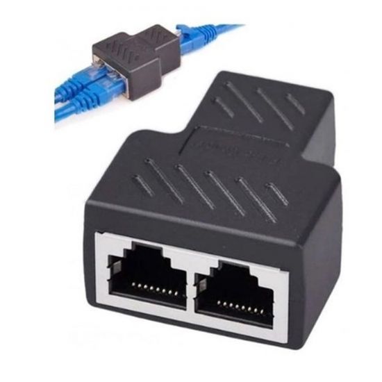 ADAPTADOR MODULAR RJ45 1 ENT X 2 SAIDAS PRETO DUPLICADOR RJ45 DUPLICADOR PARA CABO DE REDE