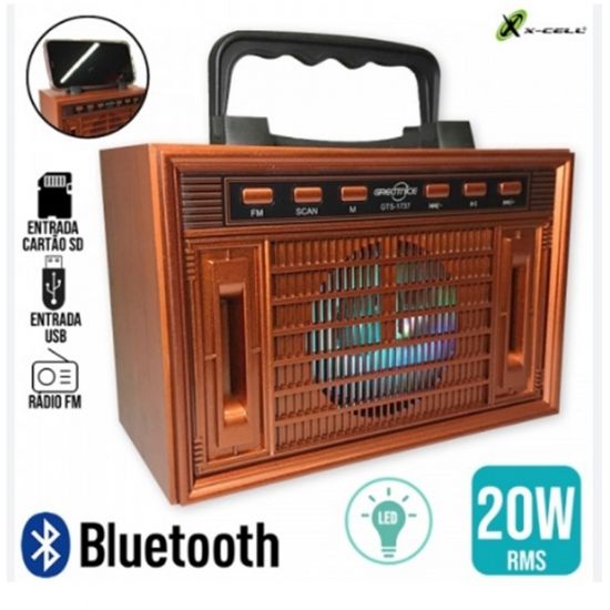 CAIXA SOM BLUETOOT TIPO RADIO PORTATIL DE MESA  GTS-1737 FLEX